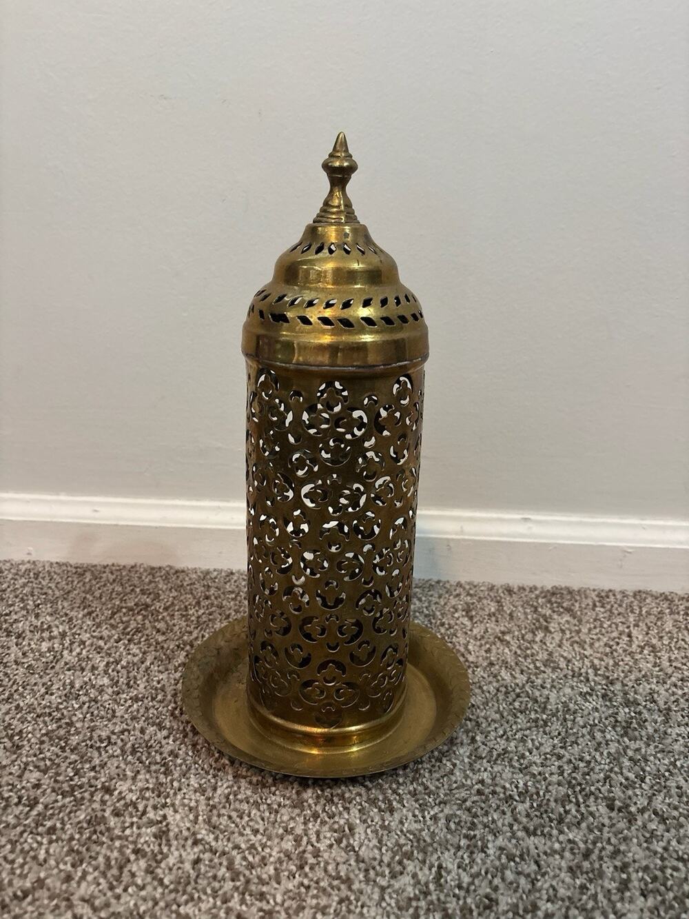 Vintage Brass Turkish Arabic Candle Lantern Incense Holder Pierced Metal